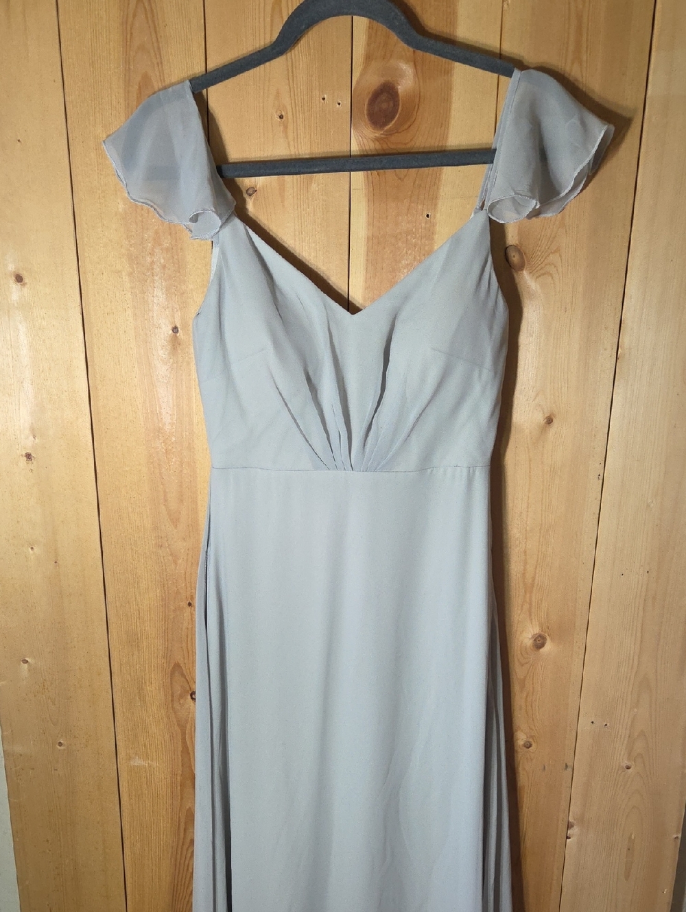 Birdy Grey Light Gray Maxi Dress with Flutter Sleeves
